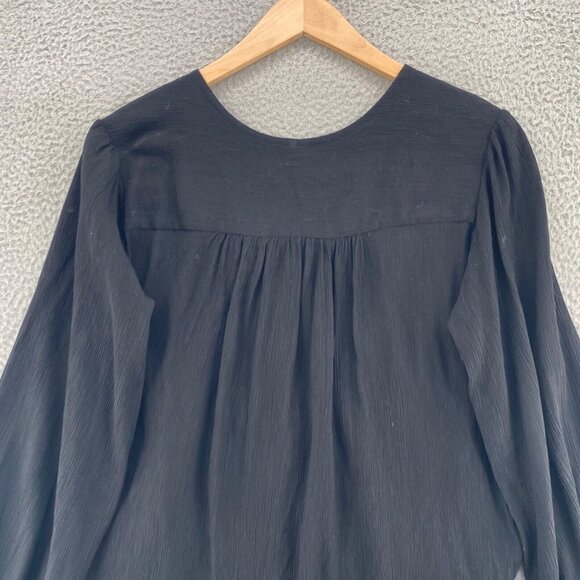 Free People Top Womens Medium Black Texture Long Sleeve Surplice Pullover Blouse - Picture 4 of 10